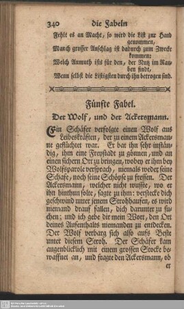 Fünfte Fabel. Der Wolf, und der Ackersmann