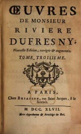 Oeuvres De Monsieur Riviere Du Fresny. 3
