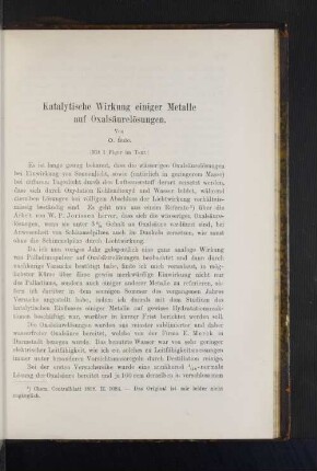 Katalytische Wirkung einiger Metalle auf Oxalsäurelösungen.