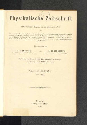 4.1902/03(1903): Physikalische Zeitschrift