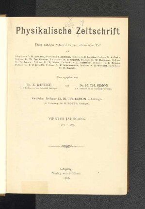 4.1902/03(1903): Physikalische Zeitschrift