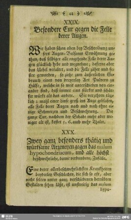 XXIX. Besondere Cur gegen die Felle derer Augen