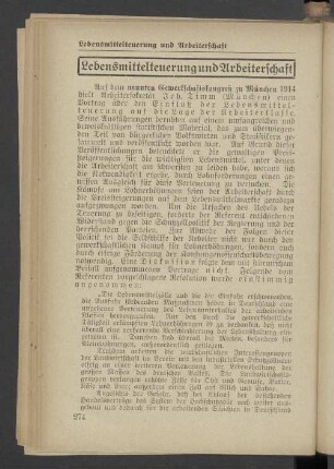 Lebensmittelteuerung und Arbeiterschaft