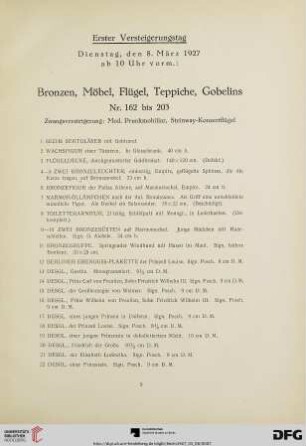 Bronzen, Möbel, Flügel, Teppiche, Gobelins (Nr.1-261)