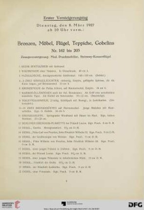 Bronzen, Möbel, Flügel, Teppiche, Gobelins (Nr.1-261)