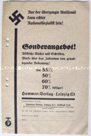 Werbeblatt eines Verlages für ein "Sonderangebot" NS-Schriften