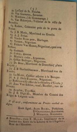 Procès-Verbal De l'Election des Représentans provisoires de la Ville de Bruxelles librement elus dans l'Assemblée du Peuple de cette Ville libre ...