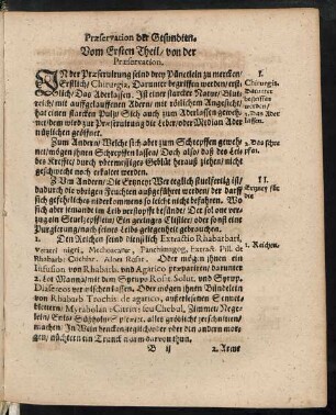 Vom Ersten Theil/ von der Praeservation.