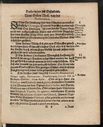 Vom Ersten Theil/ von der Praeservation.