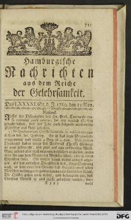 Das XCI. St. - Das C. St. (den 25 Nov. - den 30 Dec.)
