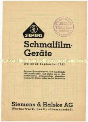Preisangaben über Schmalfilmgeräte