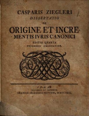 Diss. de origine et incrementis iuris canonici