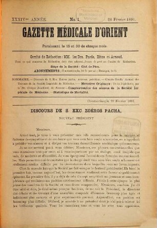 Gazette médicale d'Orient. 34. 1891/92