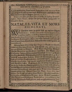Natales, Vita Et Mors Pii Denati