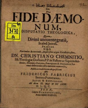 Haimānutā de-šēdē seu De fide daemonum, disputatio theologica