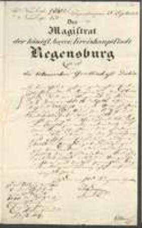 Brief von Regensburg an Regensburgische Botanische Gesellschaft
