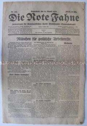 Kommunistische Tageszeitung "Die Rote Fahne" u.a. zum 2. Kongress der Komintern und zur Solidarität mit Sowjetrussland