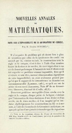 Note sur l´Impossiblité de la quadrature du cercle.