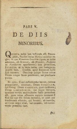 Pars V. De Diis Minoribus.