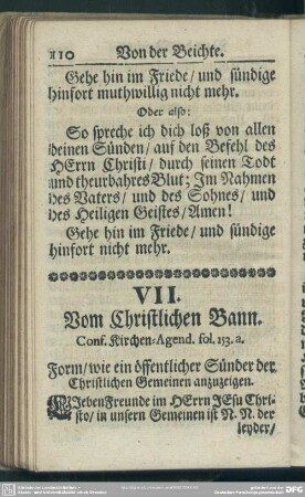 VII. Vom Christlichen Bann. Conf. Kirchen-Agend. fol. 153.a
