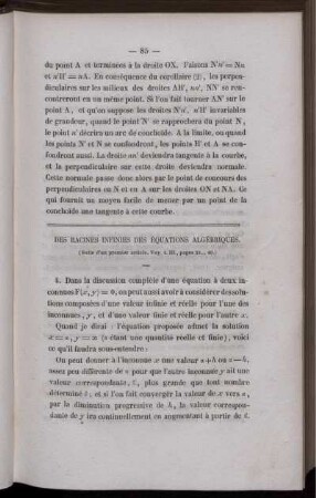 Des racines infinies des équations algébriques.