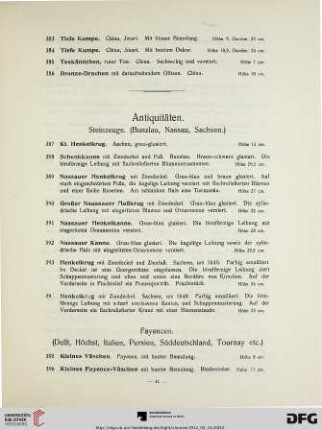 Antiquitäten. Fayencen. Porzellane (Nr. 387-531)