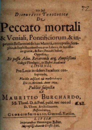Disp. theol. de peccato mortali et veniali ...