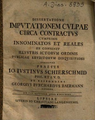 Imputatio culpae circa contractus cumprimis innominatos et reales