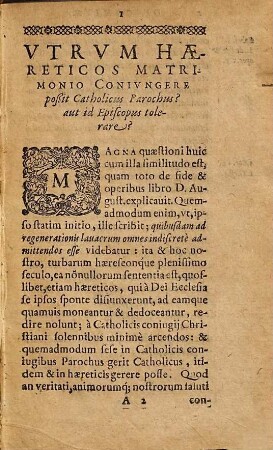 De Catholicorvm Cvm Haereticis Matrimonio Qvaestiones