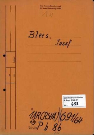 Personenheft Josef Blees (*26.11.1898, +29.08.1957), Kriminalrat
