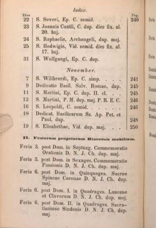 II. Festorum propriorum Dioecesis mobilium.