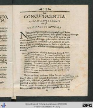 De Concupiscentia Filia Et Matre Peccati hoc est. Originali Et Actuali.