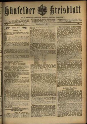 Erste Ausgabe vom Samstag, den 03. Februar 1917.