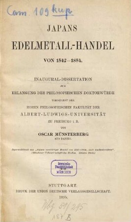 Japans Edelmetall-Handel vom 1542 bis 1854