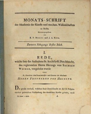 Monats-Schrift der Akademie der Künste und Mechan. Wissenschaften zu Berlin. 3. 1789