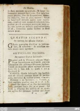 Quaestio Secunda. De natura seu essentia Gratiae.