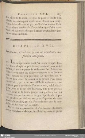 Chapitre XVII. Nouvelles Expériences sur la résistance des fluides indéfinis