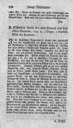 Briefe über einen Entwurf einer sphärischen Geometrie.