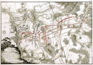 WHK 24 Deutscher Siebenjähriger Krieg 1756-1763: Plan der Schlacht bei Leuthen zwischen den siegreichen Preußen und den Kaiserlichen unter dem Prinzen Karl von Lothringen, 5. Dezember 1757