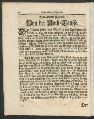 Das andere Capitel, Von der Noth-Tauffe