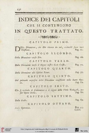 Indice dei capitoli che si contengono in questo trattato