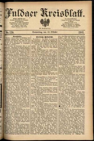 Erste Ausgabe vom Donnerstag, den 10. Oktober 1901.
