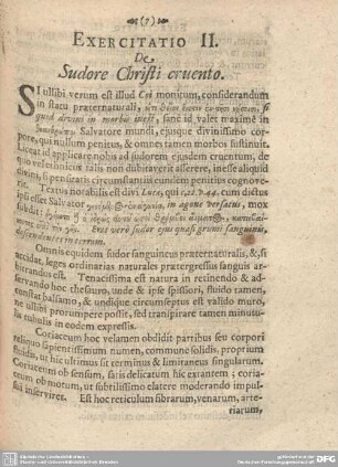 Exercitatio II. De Sudore Christi cruento.