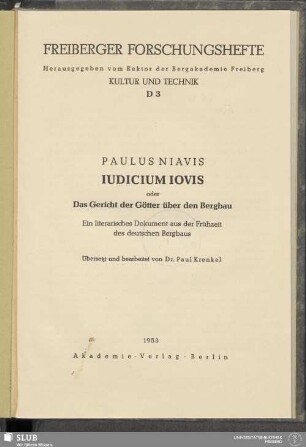 Iudicium Iovis oder Das Gericht der Götter über den Bergbau : ein literarisches Dokument aus der Frühzeit des deutschen Bergbaus