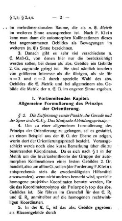 I. Vorbereitendes Kapitel: Allgemeine Formulierung des Prinzips der Orientierung.