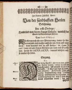 Die erste Predigt/ Handelnd von deren Haupt-Ursachen/ nemlich der Gnade deß barmhertzigen Gottes.
