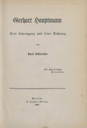 Gerhart Hauptmann : sein Lebensgang und seine Dichtung