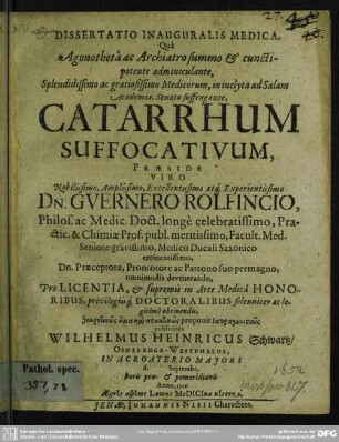 Dissertatio inauguralis medica, quam catarrhum suffocativum