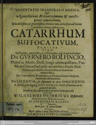 Dissertatio inauguralis medica, quam catarrhum suffocativum