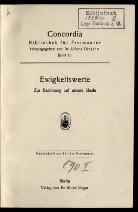 Ewigkeitswerte : zur Besinnung auf unsere Ideale